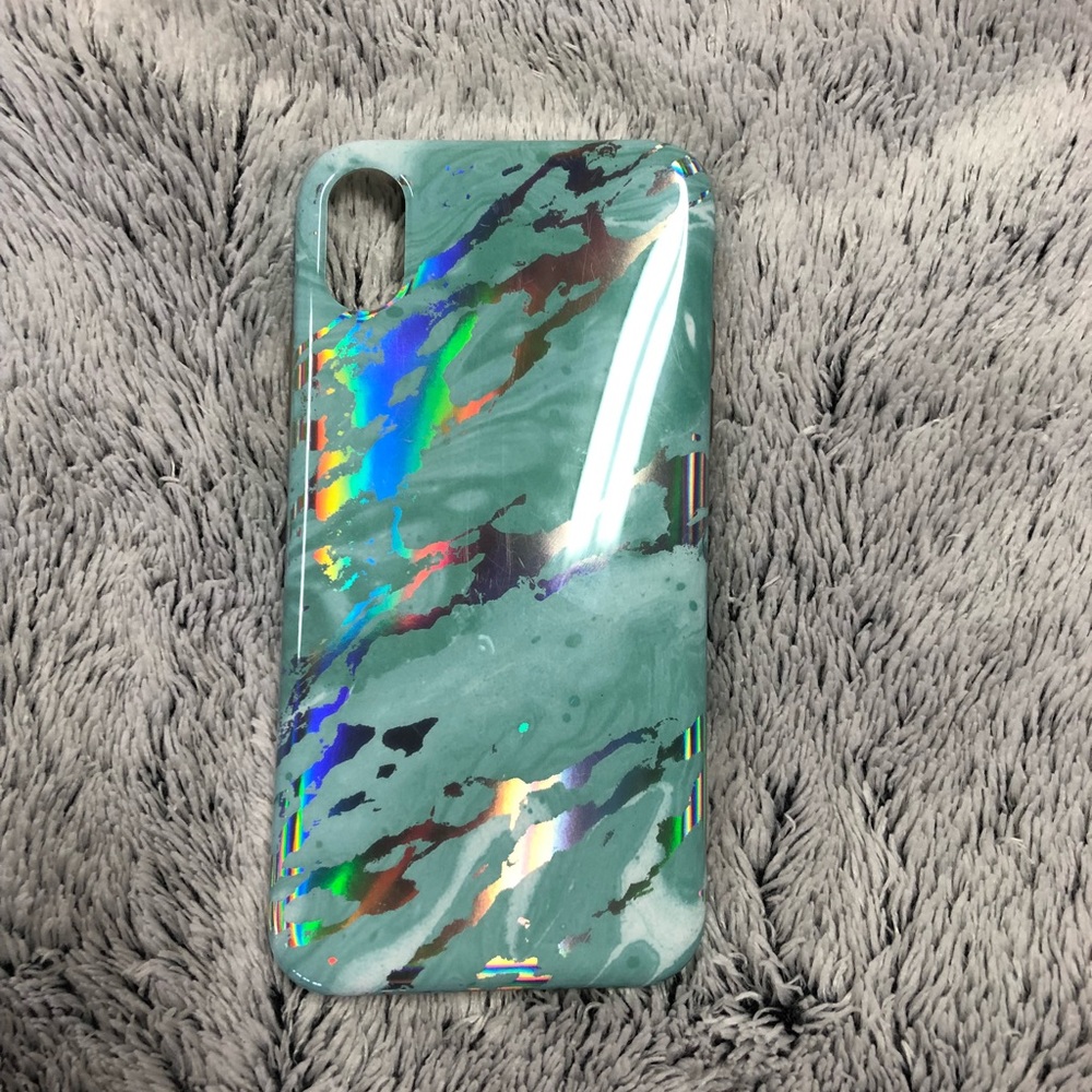 Turquoise holo chrome marble iPhone X case